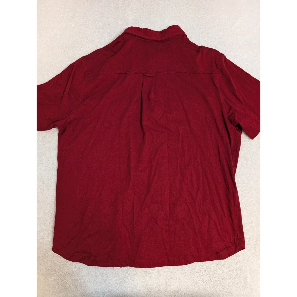 True‎ Religion Men's XL Triple Needle Knit Button Up Shirt Red S/S Double Pocket